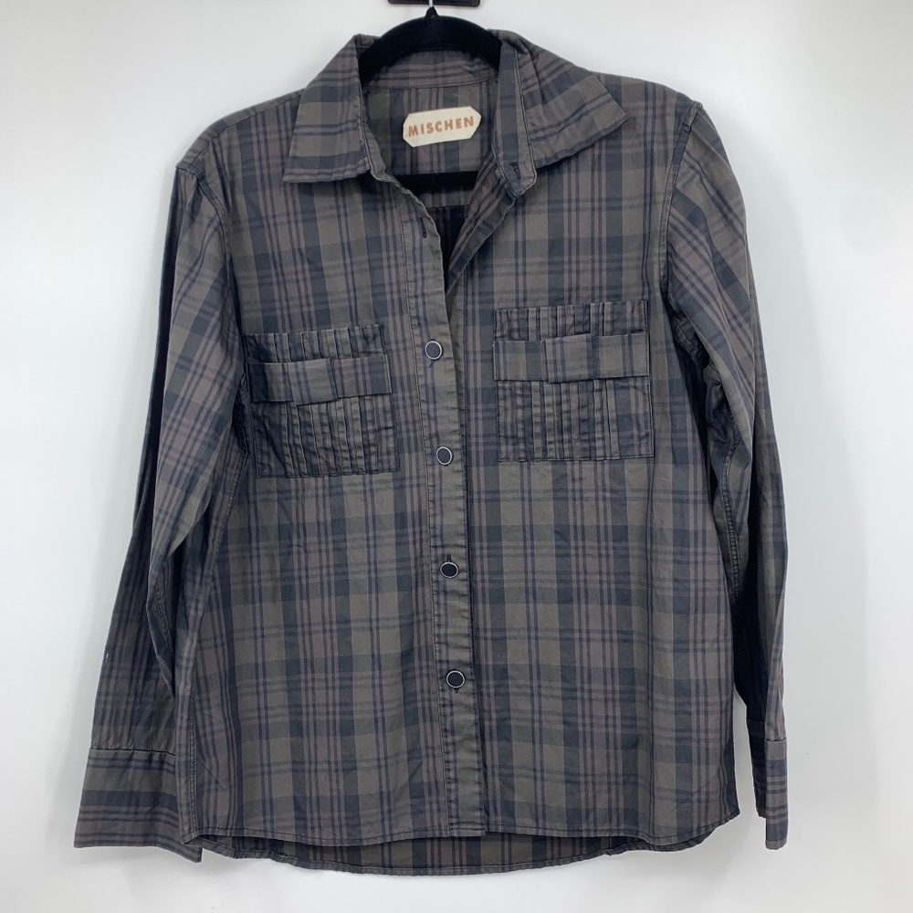 Mischen womens Large blouse button front plaid